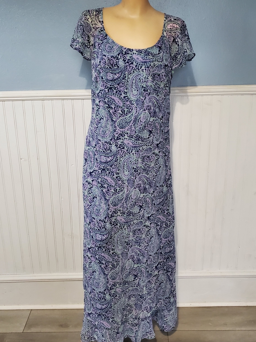 Jaclyn Smith Lavender & Lilac Paisley Maxi Dress Y2k Flowy Romantic Cottagecore